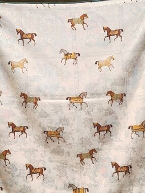 Hangzhou Silk Blend Double-Sided Square Scarf | Equestrian Art Print | NWT |CHIN